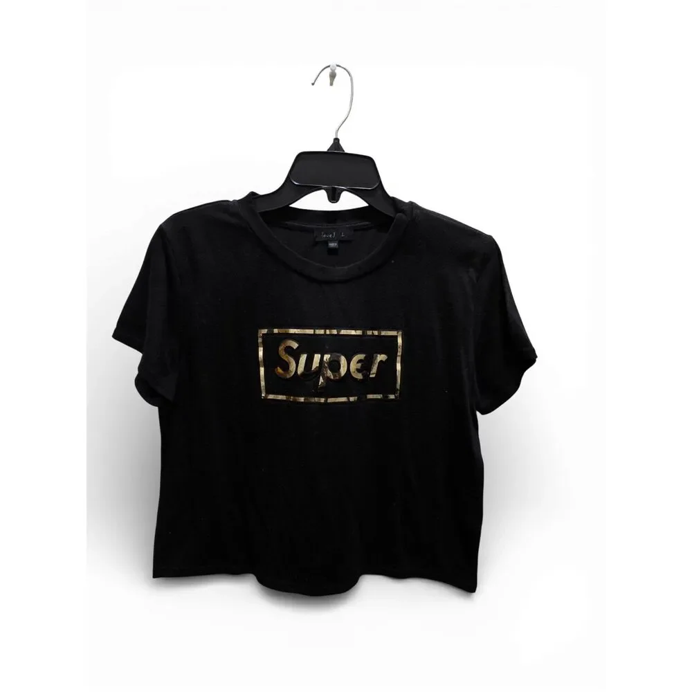Black Graphic Crop Tee • “Super” Logo • Streetwear Vibes • Size L - Picture 11 of 11